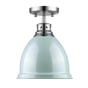 Duncan Flush Mount in Chrome with a Seafoam Shade