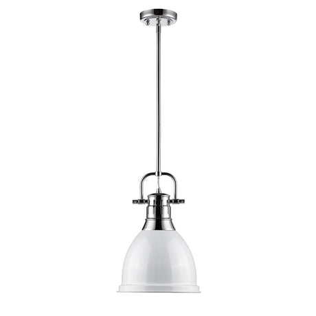 Duncan Small Pendant with Rod in Chrome with a White Shade