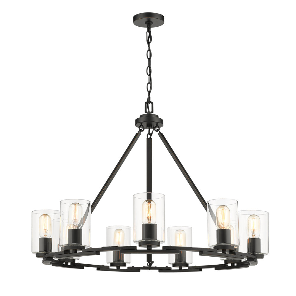 Monroe 9 Light Chandelier in Matte Black with Gold Highlights and Clear Glass