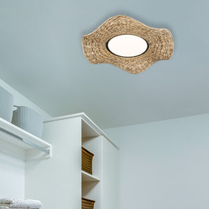 Macy Flush Mount - 21" in Matte Black with Woven Sweet Grass Shade