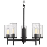 Winslett 5-Light Chandelier in Matte Black with Ribbed Clear Glass Shades