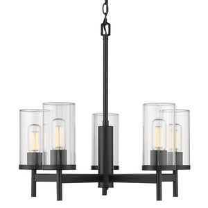 Winslett 5-Light Chandelier in Matte Black with Ribbed Clear Glass Shades