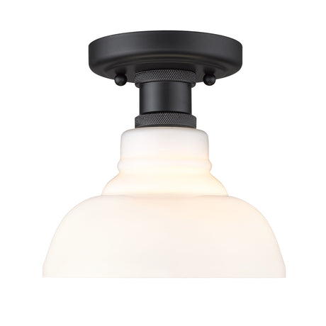 Carver Flush Mount in Matte Black with Vintage Milk Glass