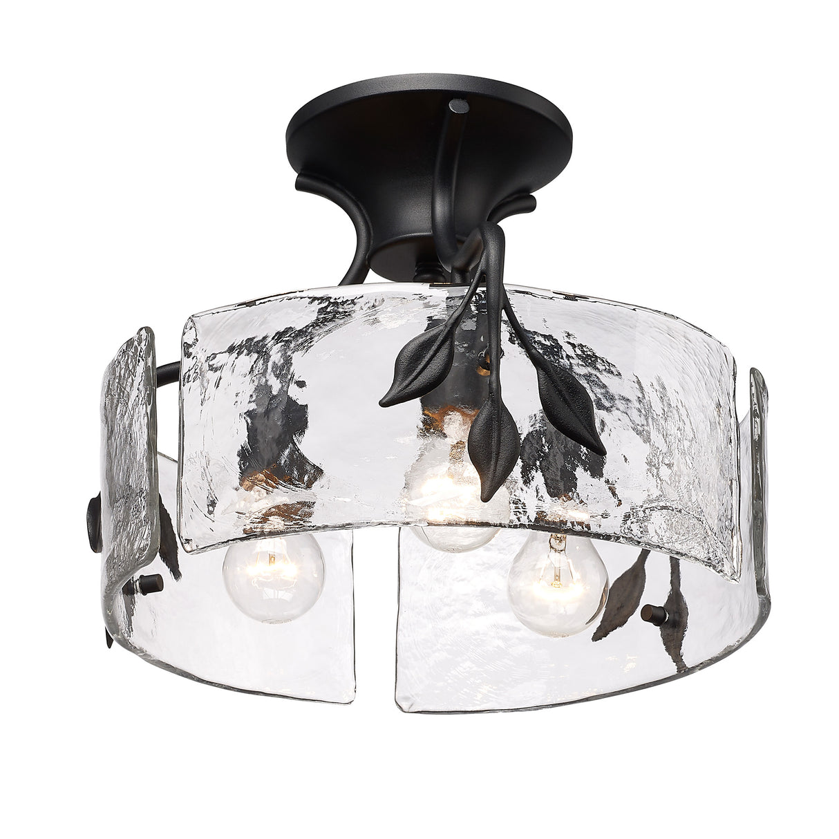 Calla 3 Light Semi-Flush in Natural Black with Hammered Water Glass Shade