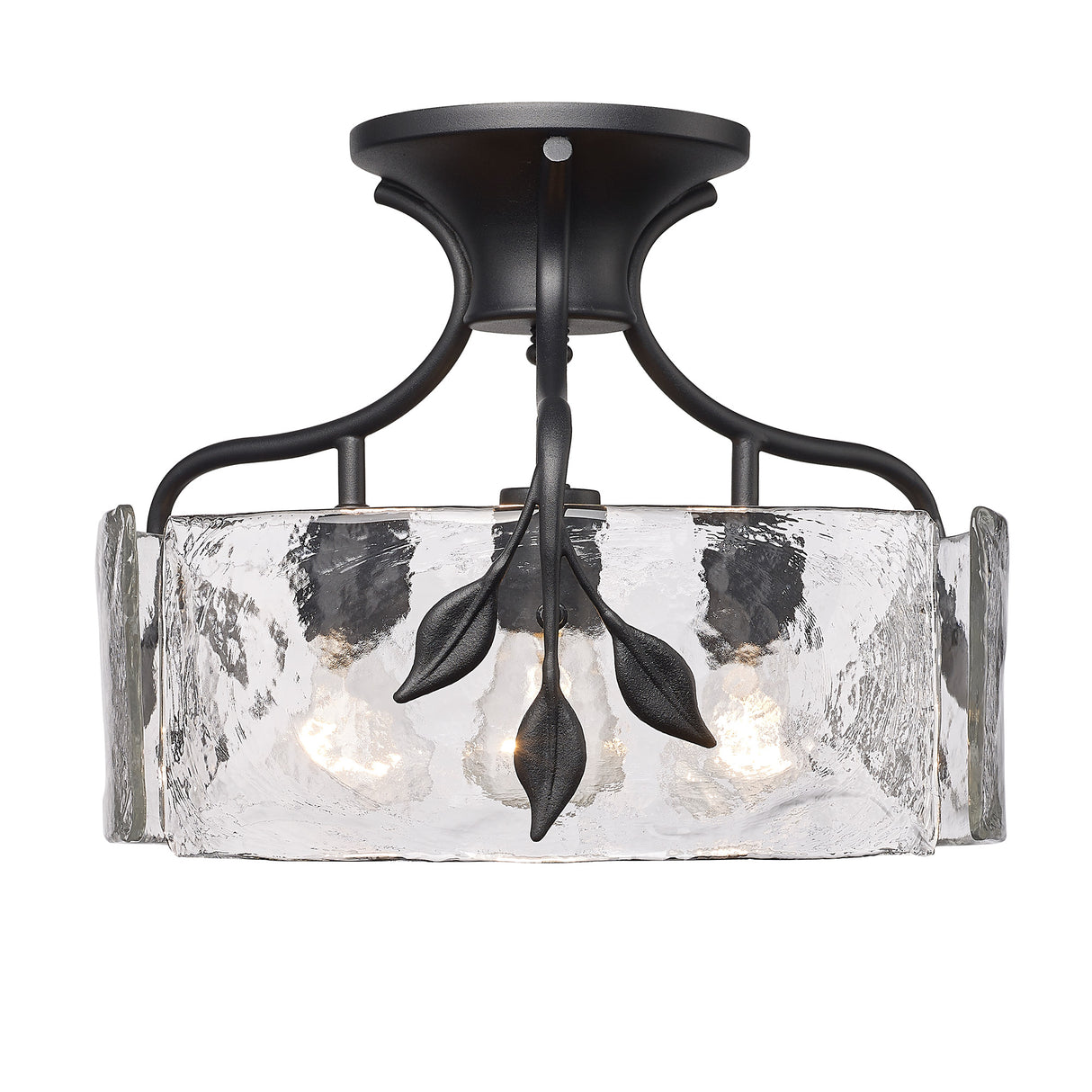 Calla 3 Light Semi-Flush in Natural Black with Hammered Water Glass Shade