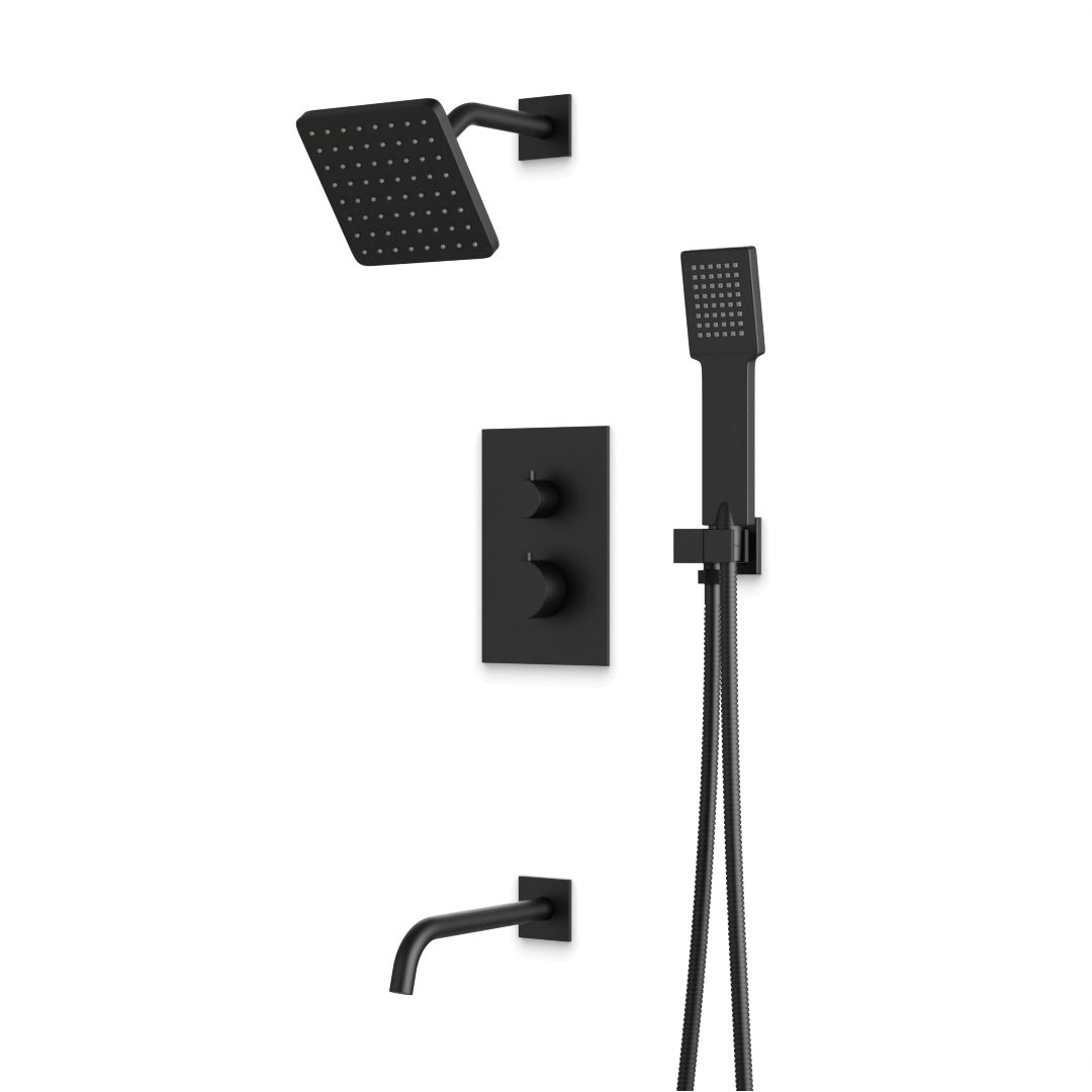 Artos Otella Thermostatic Shower Trim Kit with Shower Head on Angled Arm, Hand Shower, Tub Filler Matte Black – TS073BK