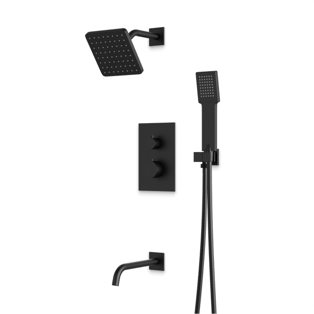 Artos Otella Thermostatic Shower Trim Kit with Shower Head on Angled Arm, Hand Shower, Tub Filler Matte Black – TS073BK