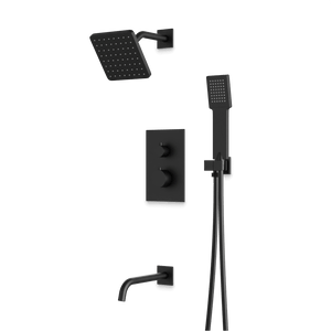 Artos Otella Thermostatic Shower Trim Kit with Shower Head on Angled Arm, Hand Shower, Tub Filler Matte Black