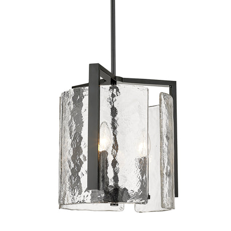 Aenon 3-Light Pendant in Matte Black with Hammered Water Glass Shade