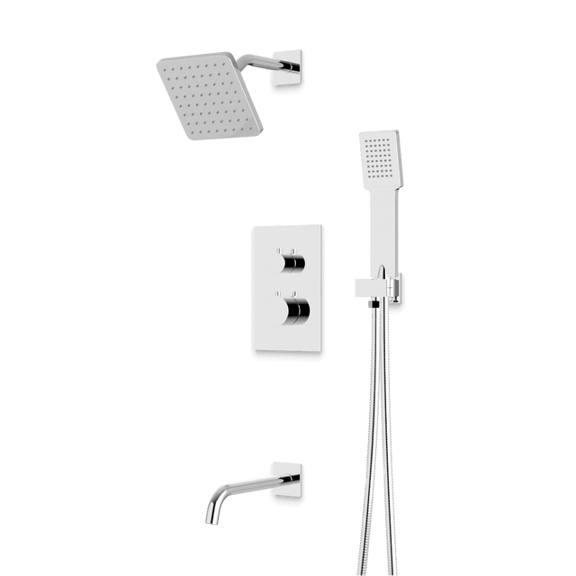 Artos Otella Thermostatic Shower Trim Kit with Shower Head on Angled Arm, Hand Shower, Tub Filler Chrome – TS073CH
