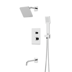 Artos Otella Thermostatic Shower Trim Kit with Shower Head on Angled Arm, Hand Shower, Tub Filler Chrome