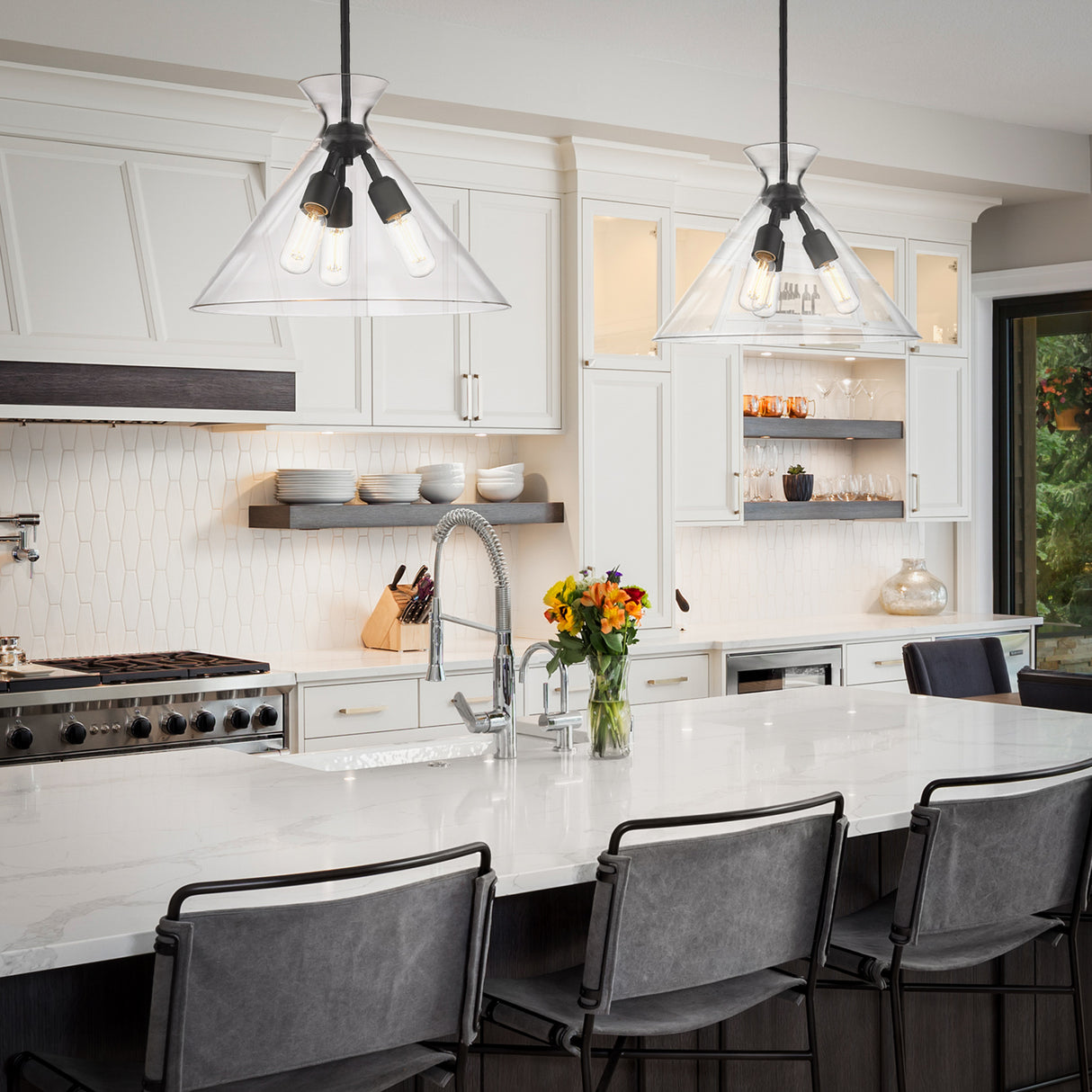 Malta 3 Light Pendant in Matte Black & Clear Glass