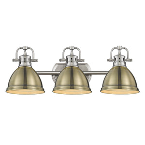 Duncan 3 Light Bath Vanity in Pewter with an Aged Brass Shade
