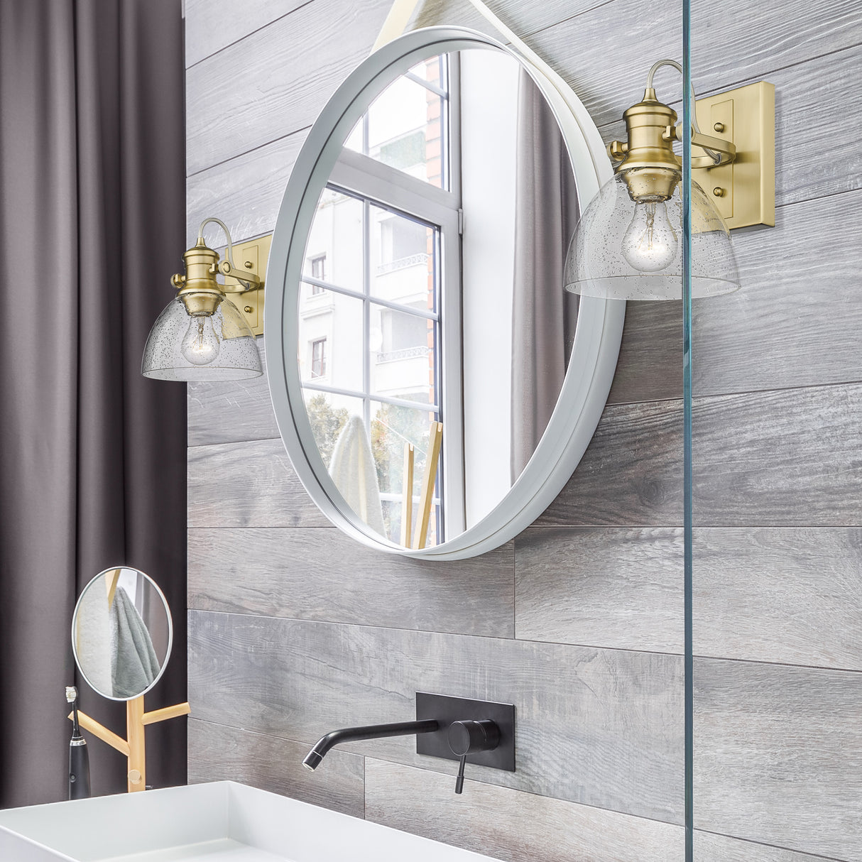 Hines BCB 1 Light Bath Vanity in Brushed Champagne Bronze with Seeded Glass Shade