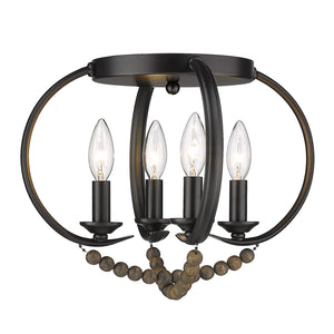 Flori Flush Mount in Matte Black with Espresso Wood Beads