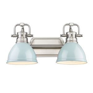 Duncan 2 Light Bath Vanity in Pewter with Seafoam Shades