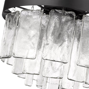 Ciara BLK 3 Light Flush Mount in Matte Black with Hammered Water Glass Shade
