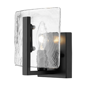 Aenon 1-Light Wall Sconce in Matte Black with Hammered Water Glass Shade