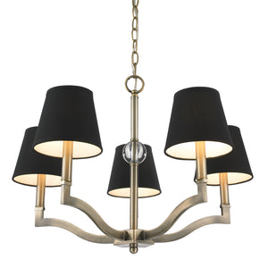 Waverly 5 Light Chandelier in Aged Brass with Tuxedo Shade