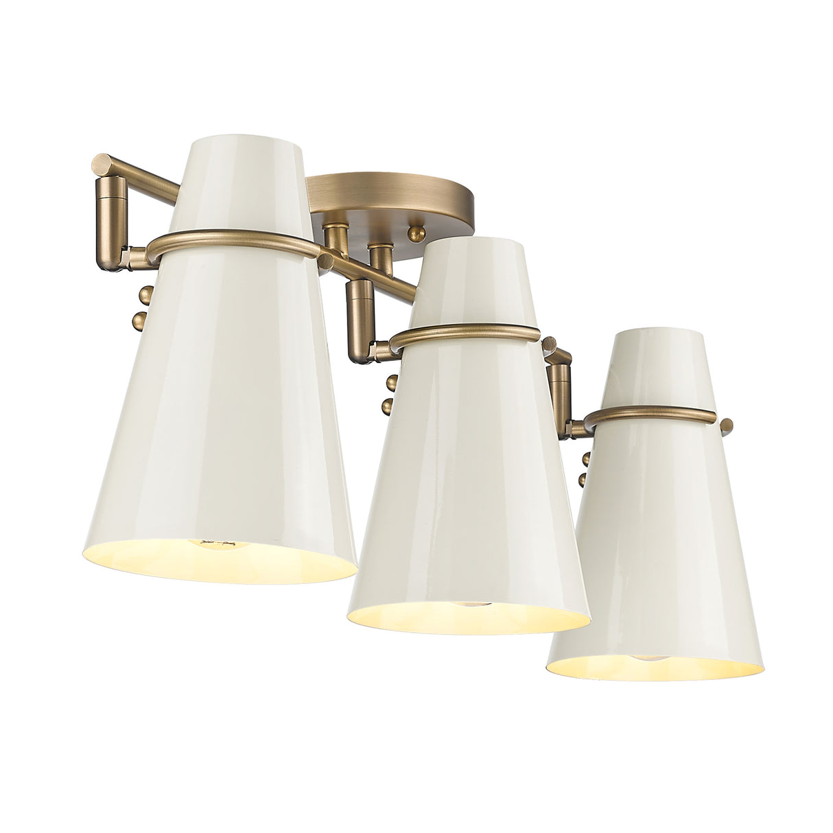 Reeva 3 Light Semi-Flush in Modern Brass with Glossy Ecru Shade