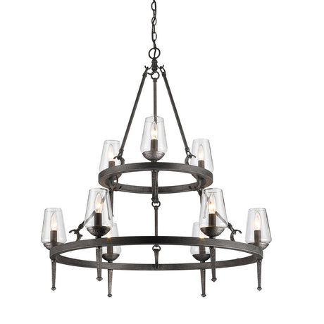 Marcellis 2 Tier - 9 Light Chandelier in Dark Natural Iron with Clear Glass