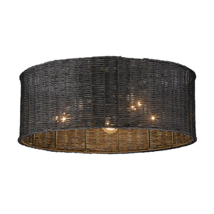 Erma 5 Light Flush Mount in Matte Black with Black Wicker Shade