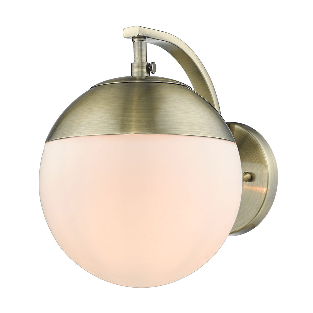 Dixon Sconce in Aged Brass with Opal Glass and Aged Brass Cap