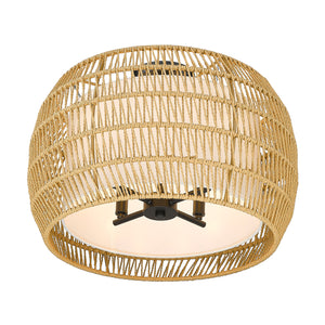Everly 4 Light Semi-Flush in Matte Black with Natural Rattan Shade