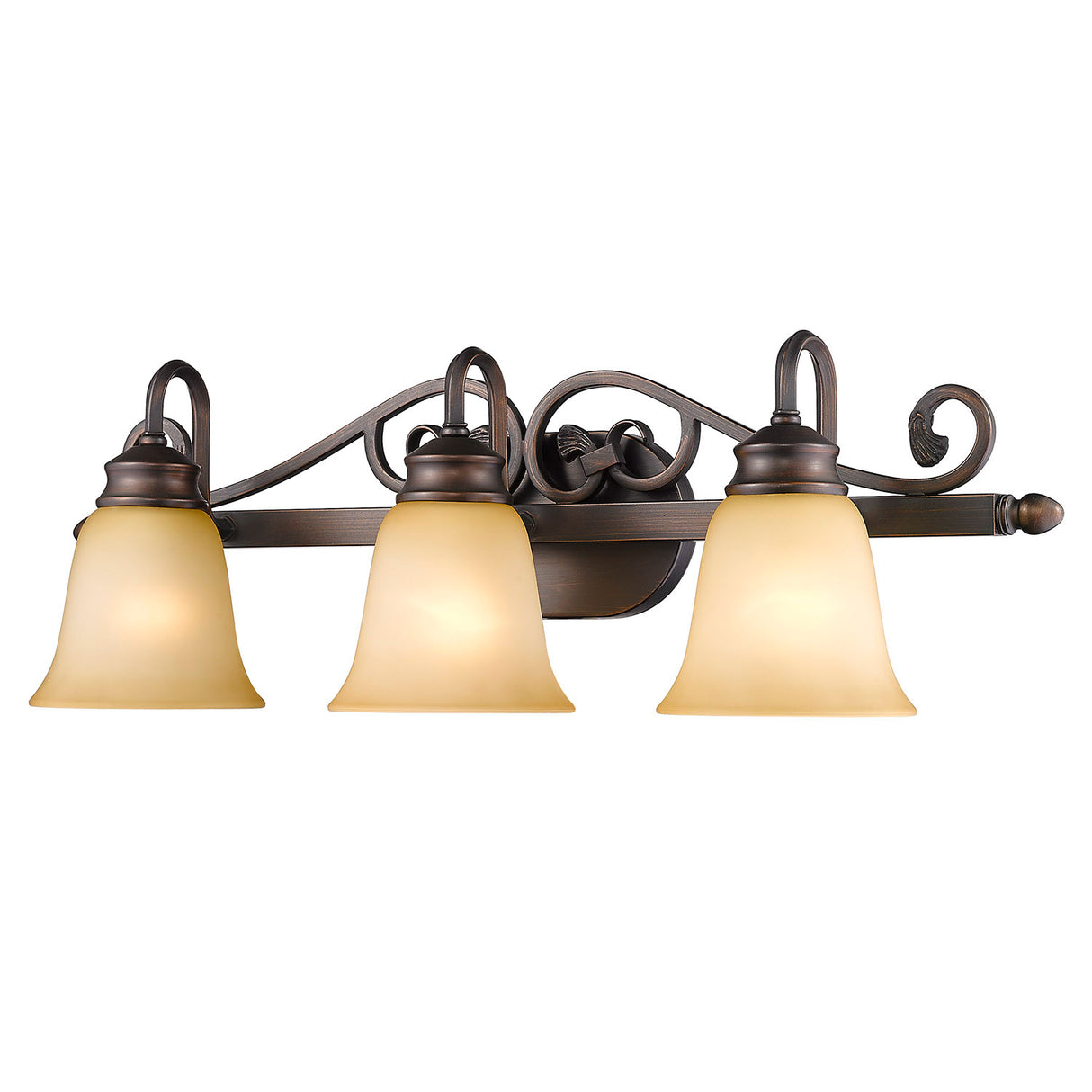 Belle Meade 3 Light Bath Vanity in Rubbed Bronze with Tea Stone Glass