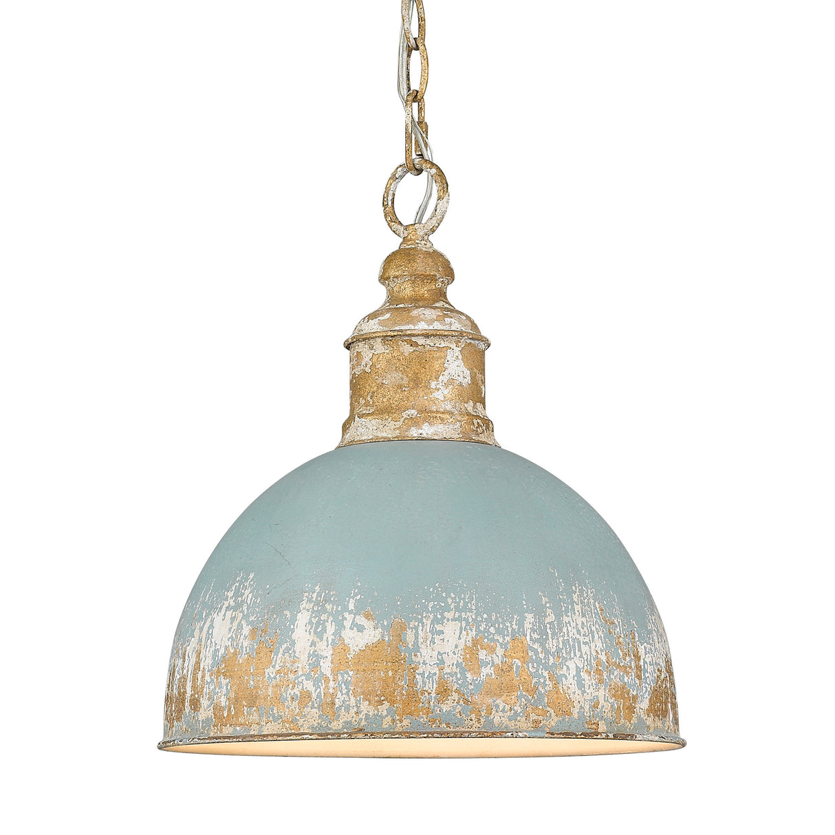 Alison Medium Pendant in Vintage Gold with Teal Shade