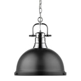 Duncan 1 Light Pendant with Chain in Chrome with a Matte Black Shade