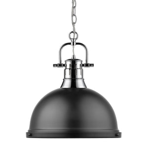 Duncan 1 Light Pendant with Chain in Chrome with a Matte Black Shade