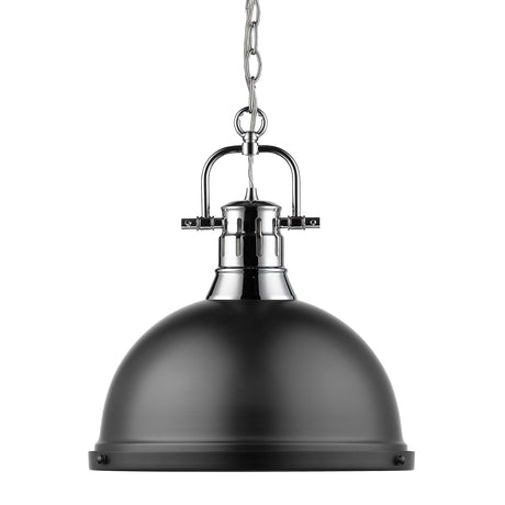 Duncan 1 Light Pendant with Chain in Chrome with a Matte Black Shade
