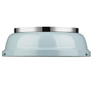 Duncan 14" Flush Mount in Chrome with a Seafoam Shade
