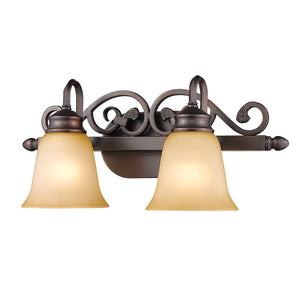 Belle Meade 2 Light Bath Vanity in Rubbed Bronze with Tea Stone Glass