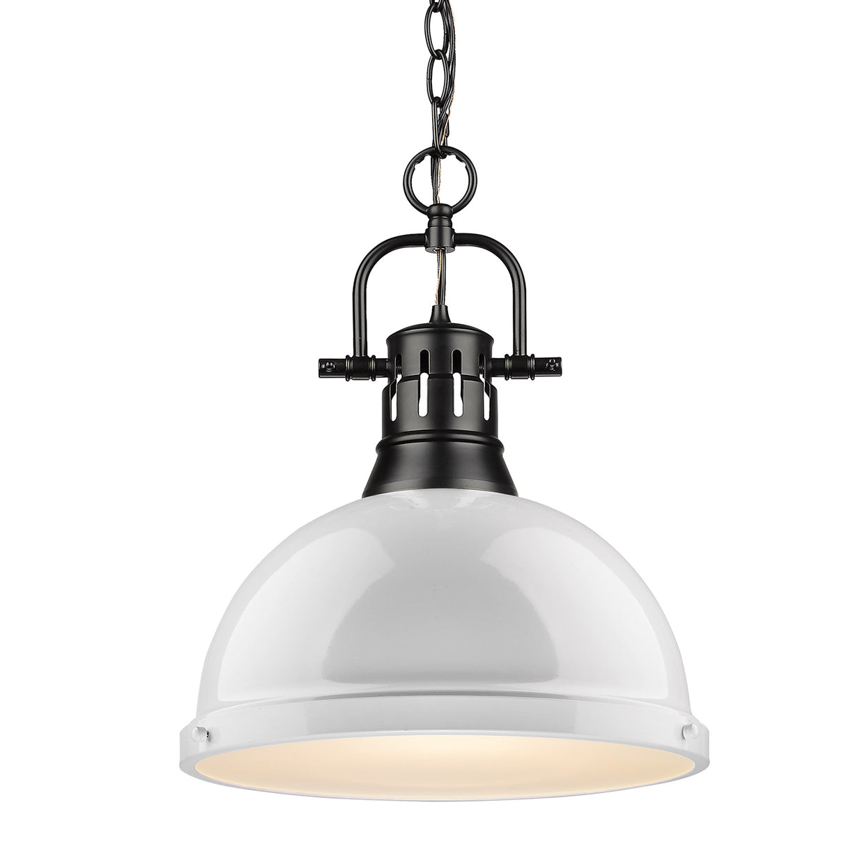 Duncan 1 Light Pendant with Chain in Matte Black with a White Shade