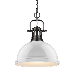 Duncan 1 Light Pendant with Chain in Matte Black with a White Shade