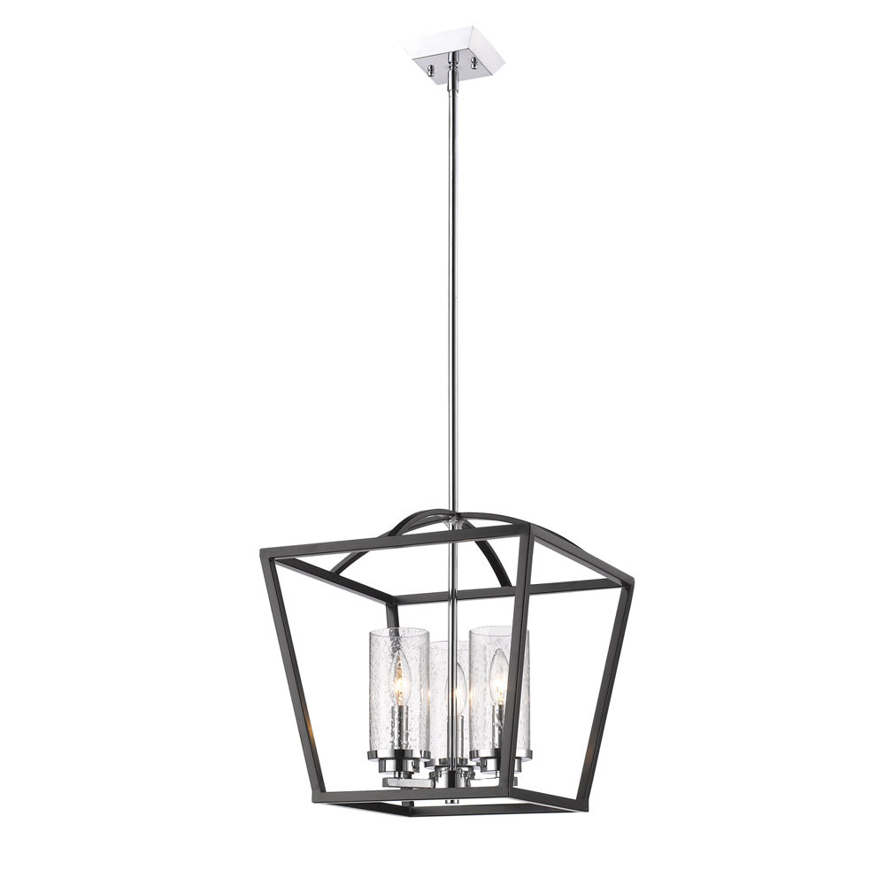 Mercer 3 Light Pendant in Matte Black with Chrome accents and Seeded Glass