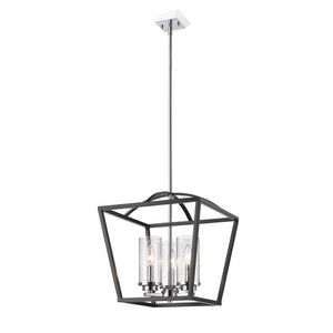 Mercer 3 Light Pendant in Matte Black with Chrome accents and Seeded Glass