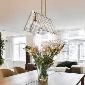 Serenity Linear Pendant in Modern Brass with Hammered Water Glass Shade