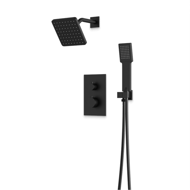 Artos Otella Thermostatic Shower Trim Kit with Shower Head on Angled Arm & Hand Shower Matte Black – TS071BK
