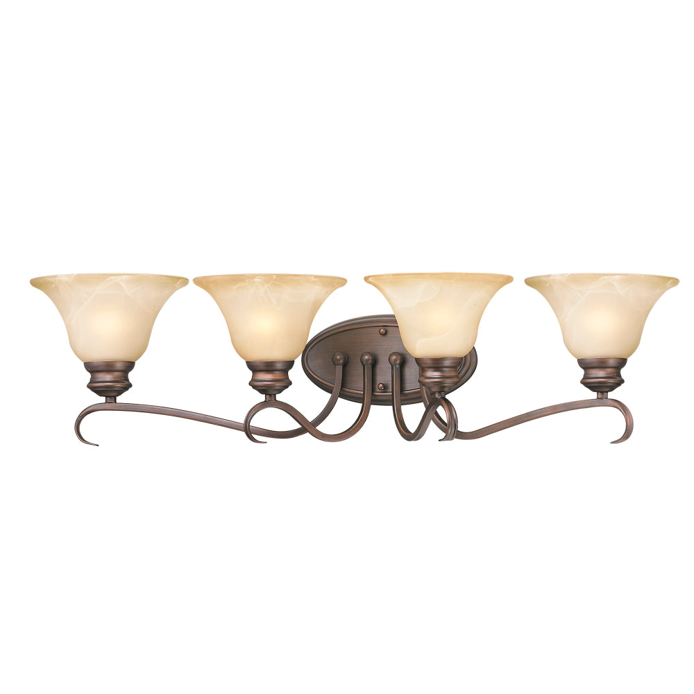 Lancaster 4 Light Bath Vanity in Rubbed Bronze with Antique Marbled Glass