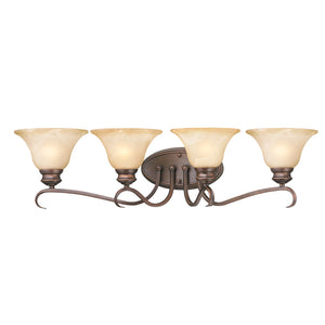 Lancaster 4 Light Bath Vanity in Rubbed Bronze with Antique Marbled Glass