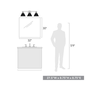 Carver 3-Light Bath Vanity in Matte Black with Mesh Shades