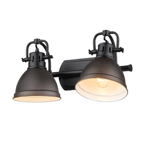Duncan 2 Light Bath Vanity in Matte Black with Rubbed Bronze Shades