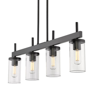 Winslett Linear Pendant in Matte Black with Ribbed Clear Glass Shades