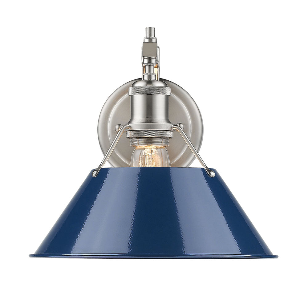 Orwell PW 1 Light Wall Sconce in Pewter with Navy Blue Shade