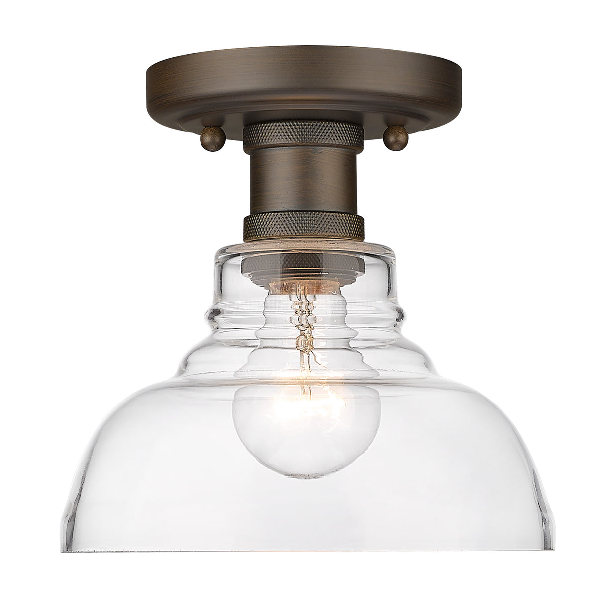 Carver RBZ Flush Mount in Rubbed Bronze with Clear Glass Shade