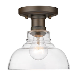 Carver RBZ Flush Mount in Rubbed Bronze with Clear Glass Shade