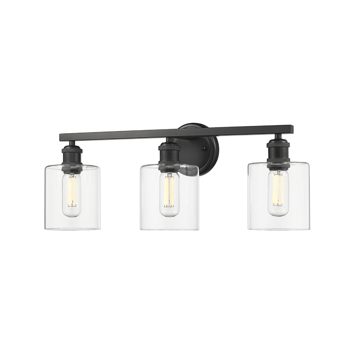 Fisher 3-Light Bath Vanity in Matte Black with Clear Glass Shades